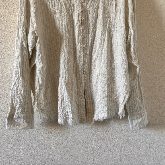 MIOU MUSE Button Up Shirt Women’s Small Striped Gauzy Lagenlook Minimalist Boho - Picture 2 of 11